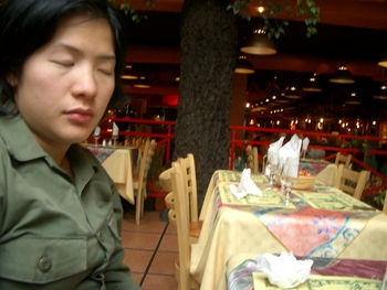 Buenos Aires 2005 - lani sleeping in restaurant