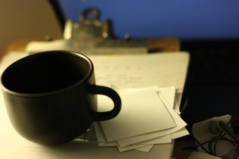 cup on clipboard